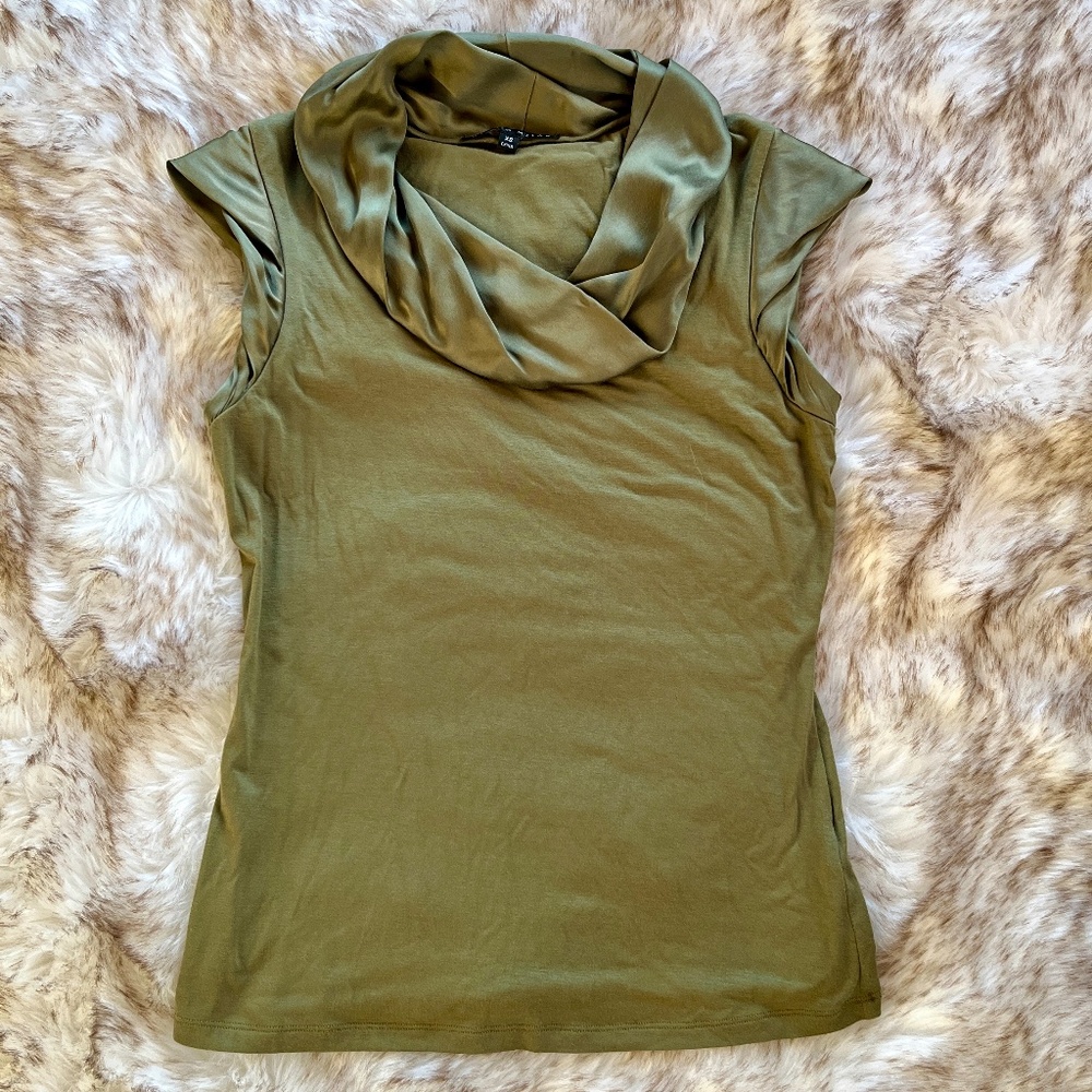 Antonio Melani Olive Green Silk Trim Cowl Neck Top